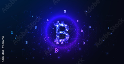 Bitcoin digital currency concept design.Vector bitcoin currency logo on Dark Blue background.Financial technology worldwide network concept.vector illustration.