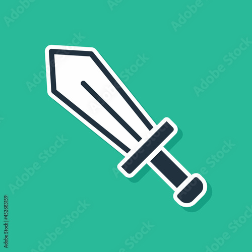 Blue Sword for game icon isolated on green background. Vector