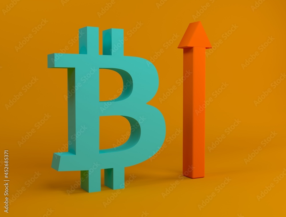 Bitcoin with a growth chart. Fluctuations and forecasting of the cryptocurrency rate. Bitcoin growth chart illustration and concept on colorful background. Minimal style. 3D rendering. Bitcoin with a growth chart. Fluctuations and forecasting of the cryptocurrency rate. Bitcoin growth chart illustration and concept on colorful background. Minimal style. 3D rendering.