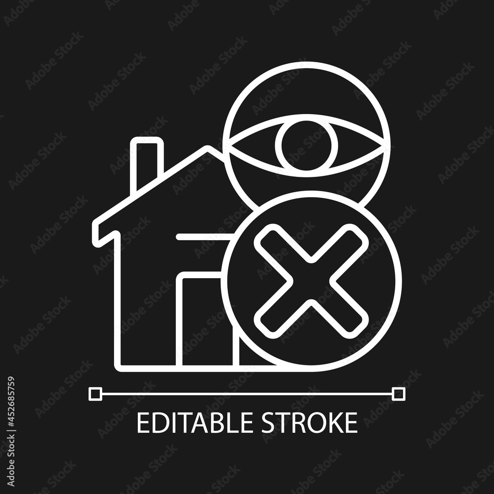 No spying on people white linear manual label icon for dark theme. Thin line customizable illustration. Isolated vector contour symbol for night mode for product use instructions. Editable stroke