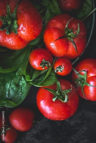 Fresh tomatoes, cherry tomato. Fresh vegetables on table. Market vegetable, garden.Diet concept. Healthy organic vegetarian food.