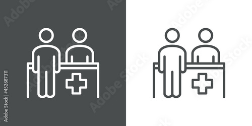 Icono mostrador de farmacia con lineas en fondo gris y fondo blanco