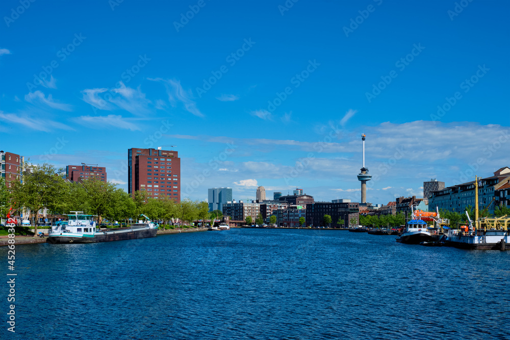 Fototapeta premium Rotterdam cityscape with Euromast observation tower