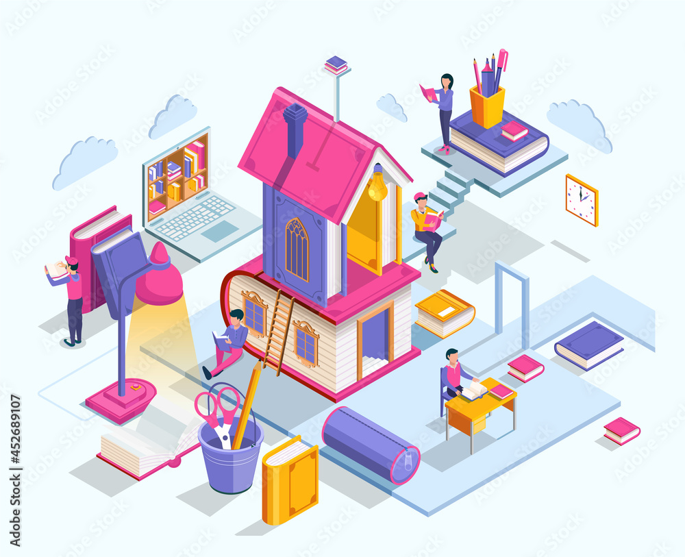 Isometric concept of Online Education. Vector illustration

