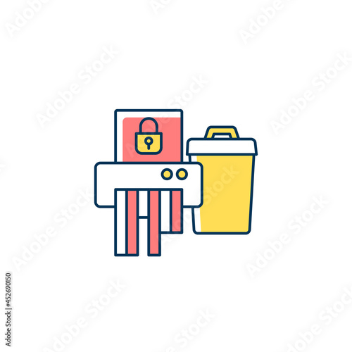 Sensitive information disposal RGB color icon. Confidential waste. Accidental disclosure prevention. Shredding papers. Disposing documents. Isolated vector illustration. Simple filled line drawing