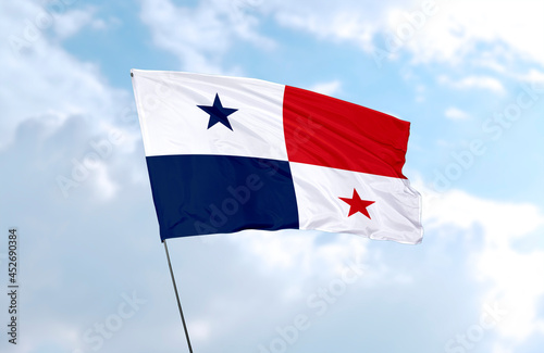 Flag of Panama, realistic 3d rendering in front of blue sky
