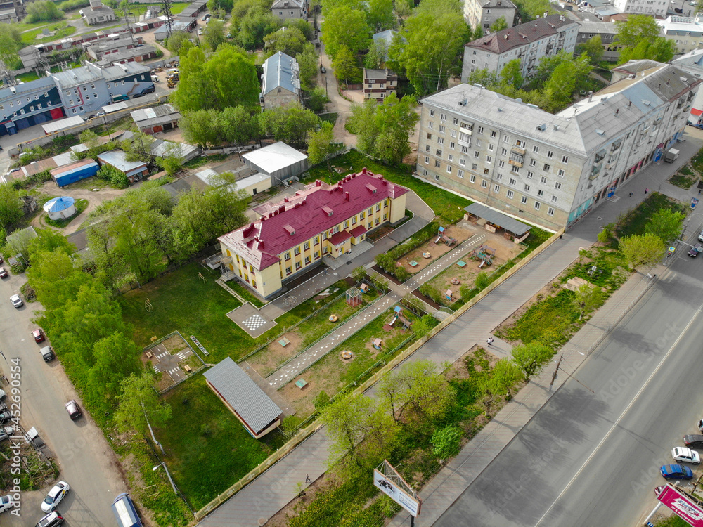 Fototapeta premium Aerial view of a kindergarten (Kirov, Russia)
