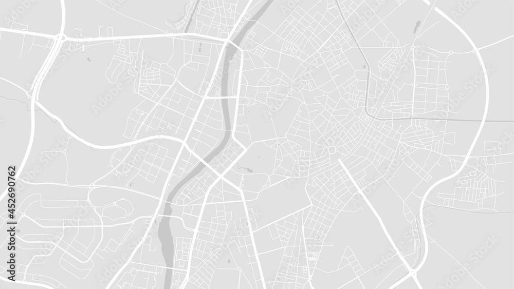 White and light grey Valladolid City area vector background map, streets and water cartography illustration.