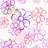 purple camomile flower vector seamless bright pattern multicolor
