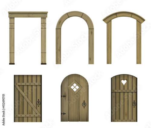 Set of textures of wooden vintage doors vector