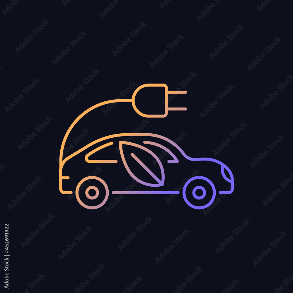 Electric taxi gradient vector icon for dark theme. Urban transport. Zero emission capability. Driving on electric power. Thin line color symbol. Modern style pictogram. Vector isolated outline drawing Electric taxi gradient vector icon for dark theme. Urban transport. Zero emission capability. Driving on electric power. Thin line color symbol. Modern style pictogram. Vector isolated outline drawing