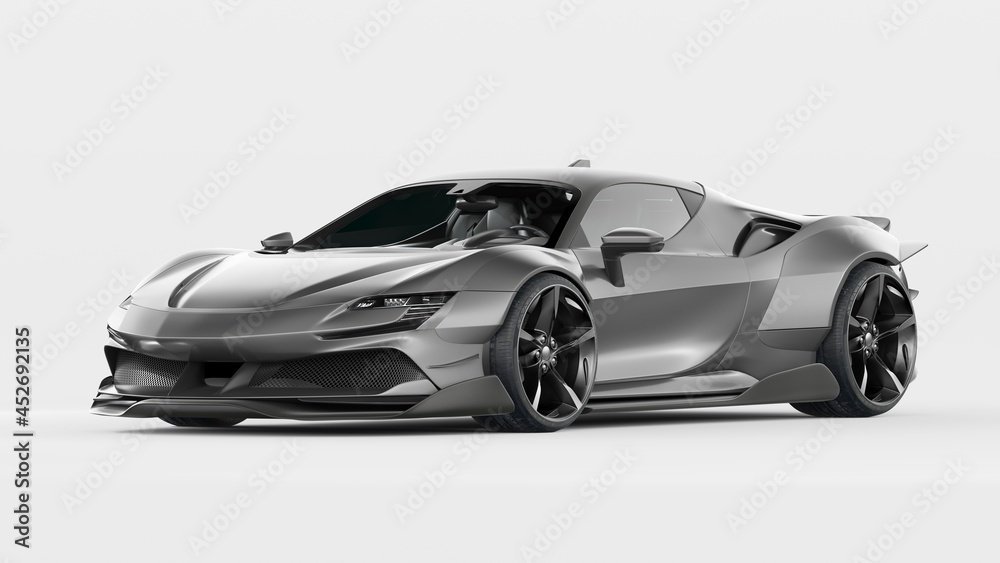 3D rendering of a brand-less generic concept car	
