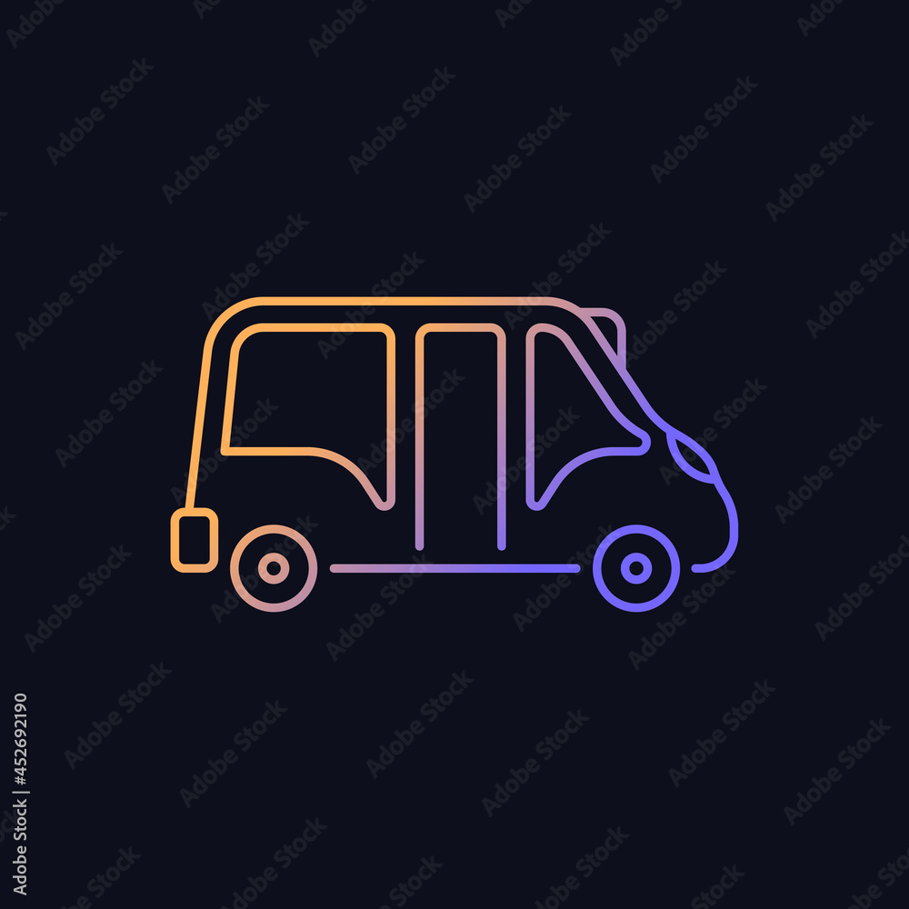 Minibus gradient vector icon for dark theme. Small bus for transporting passengers. Motor vehicle. Travel service. Thin line color symbol. Modern style pictogram. Vector isolated outline drawing