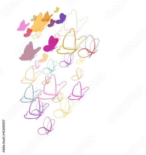 butterfly summer magic vector line bright colorful card background