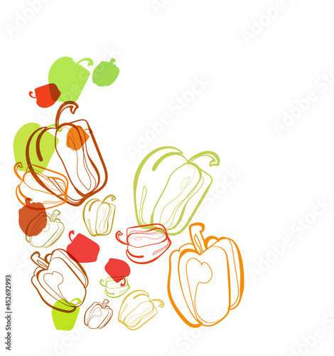 pepper food vegetable vector line bright colorful card background