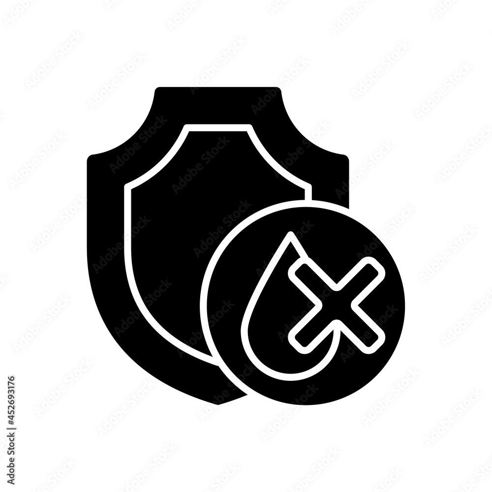 Waterproof drone black glyph manual label icon. Water-resistant electronics. Safe flying over water. Silhouette symbol on white space. Vector isolated illustration for product use instructions Waterproof drone black glyph manual label icon. Water-resistant electronics. Safe flying over water. Silhouette symbol on white space. Vector isolated illustration for product use instructions