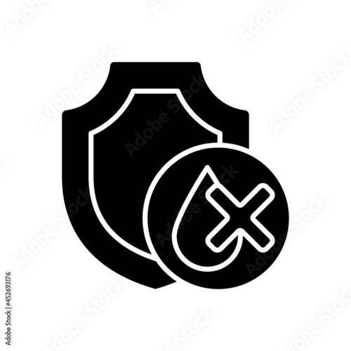 Waterproof drone black glyph manual label icon. Water-resistant electronics. Safe flying over water. Silhouette symbol on white space. Vector isolated illustration for product use instructions