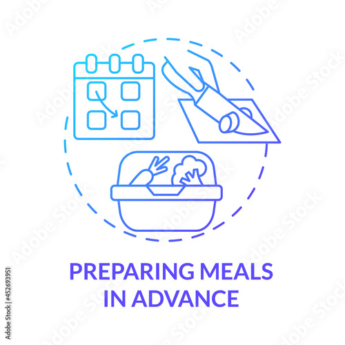 Preparing meals in advance blue gradient concept icon. Prep foods ahead abstract idea thin line illustration. Prepare ingredients for week, month ahead. Vector isolated outline color drawing