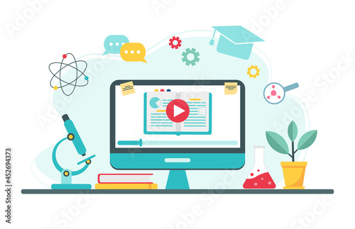 Online education concept. Biology school subject online education service or platform. Illustration in flat style