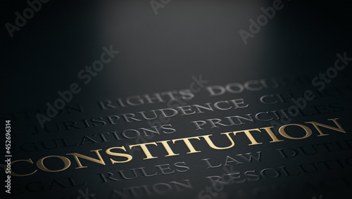 Company or national constitution. Word over black background. photo