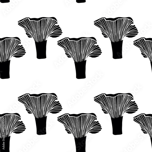 Seamless pattern. Vector illustration. Doodle drawing of mushrooms - chanterelles.