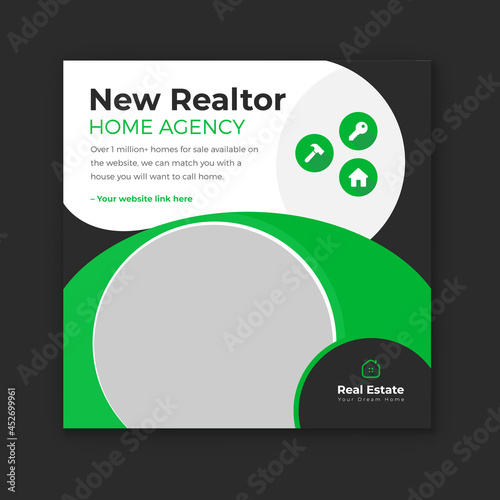 Real estate agency social media post and Instagram post design. Real estate digital web banner.