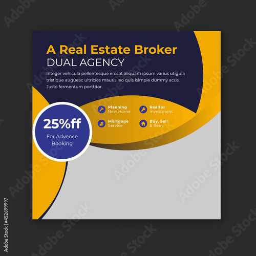 Real estate broker Instagram post design and real estate business social media post banner. 