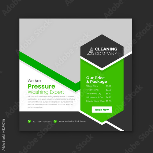 Pressure Washing Instagram post template and cleaning service banner design. 