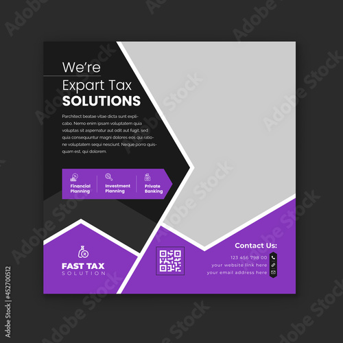 Expert tax solutions Instagram post design and tax refund social media banner