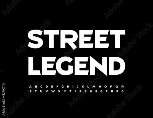 Vector creative concept Street Legent. White modern Font. Simple Alphabet Letters and Numbers set