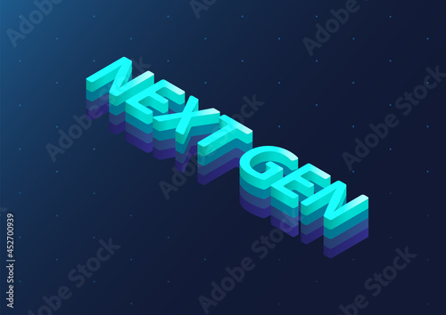 Next Gen 3d isometric text. Next generation concept as vector illustration on dark blue background.