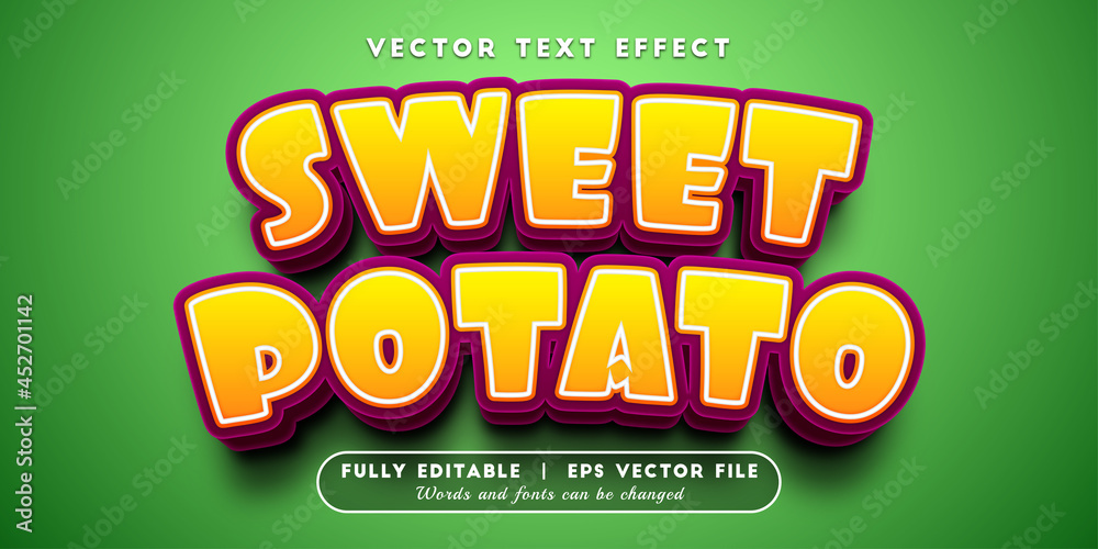 Text effects 3d sweet potato, editable text style