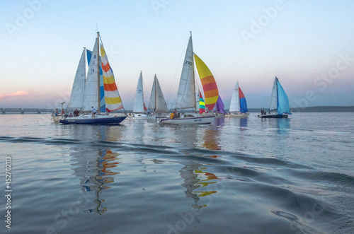 Yachts on the water in the evening