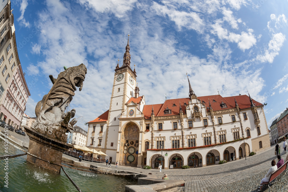 Hercules fountain with Town Hall in Olomouc (UNESCO) Czech Republic
