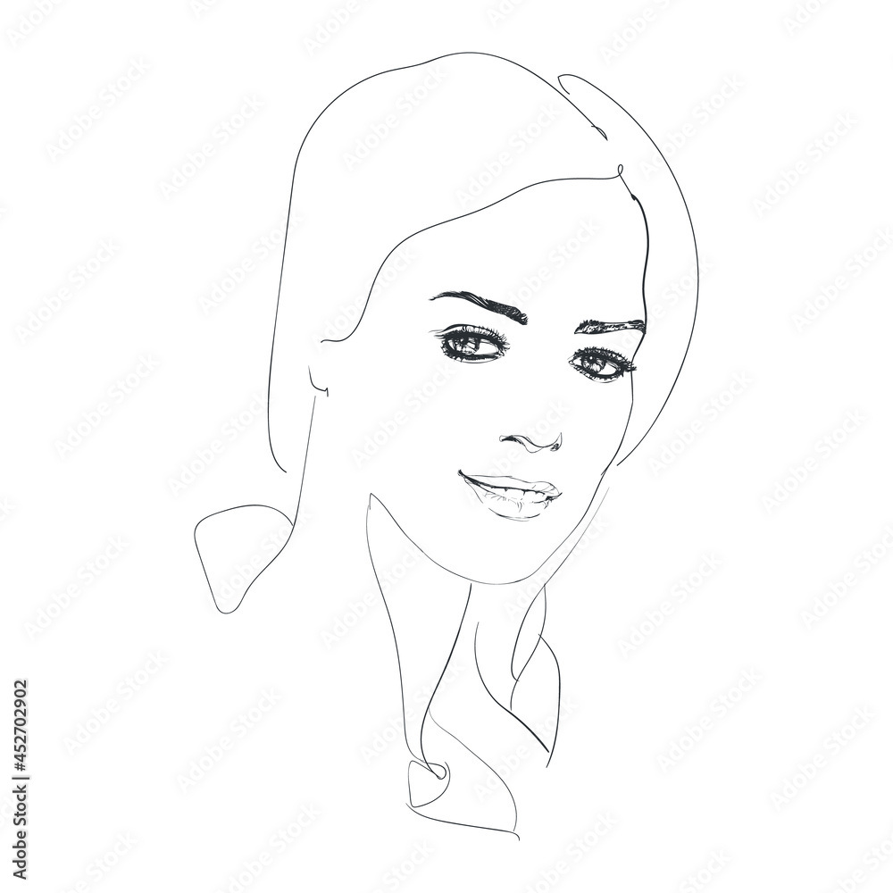 Linear, vector drawing by hand. Sketch, an abstract face of a young woman. Linear, vector drawing by hand. Sketch, an abstract face of a young woman.