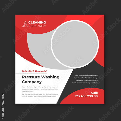 Car pressure washing instagram post template and cleaning service social media post banner. 