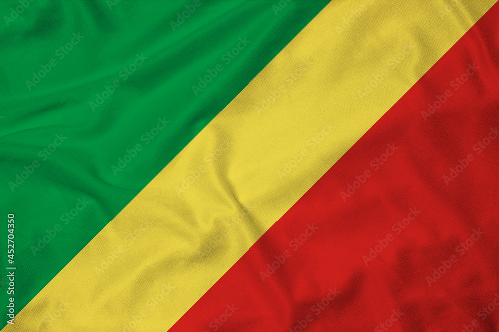 Flag of the Republic of the Congo, realistic 3d rendering with texture Flag of the Republic of the Congo, realistic 3d rendering with texture