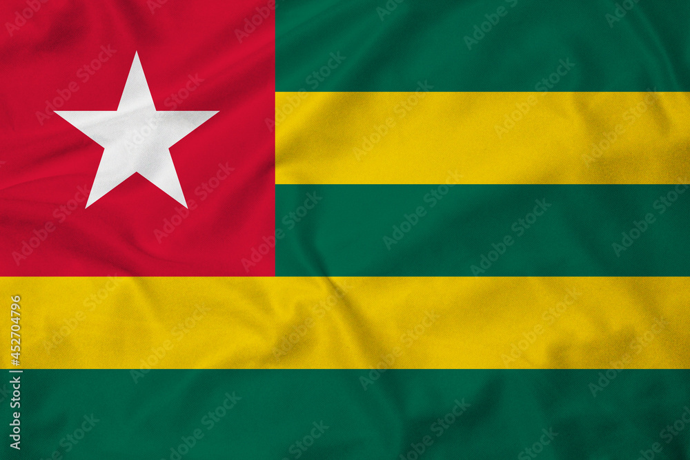 Flag of Togo, realistic 3d rendering with texture Flag of Togo, realistic 3d rendering with texture