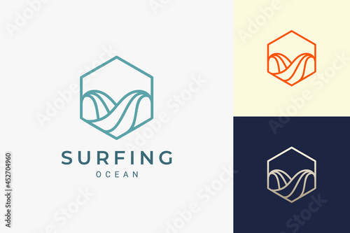 Ocean wave or surf logo in simple hexagon shape