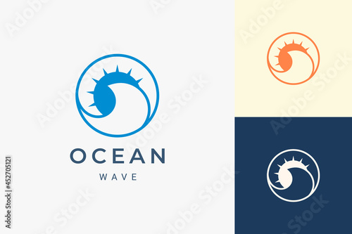 Ocean or beach logo with simple sun and ocean shape