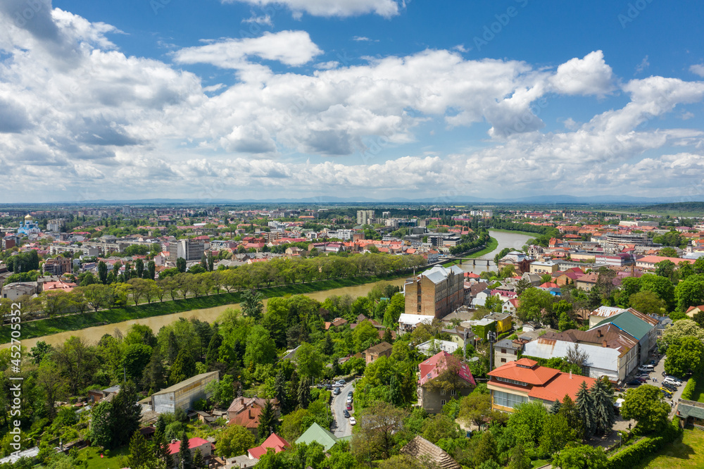 The Uzhgorod aerial panorama city view