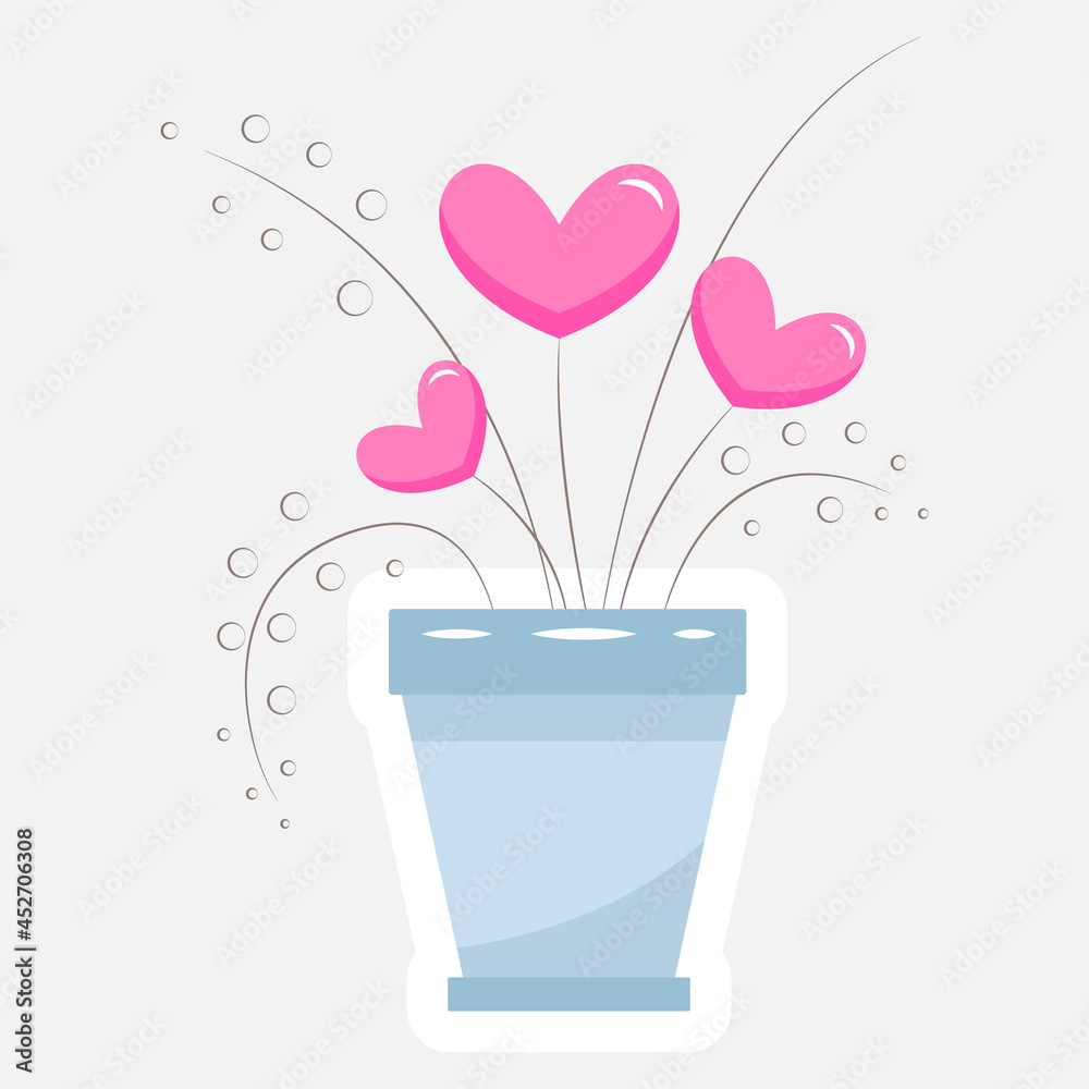 flower pot of hearts sticker. Vector illustration flower pot of hearts sticker. Vector illustration