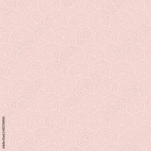 Fototapeta Naklejka Na Ścianę i Meble -  Seamless pattern of cream rose outlines on a pink background.
