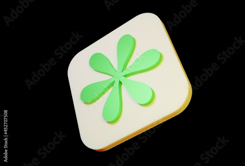 3D 6 green petaled flower app icon isolated on black background