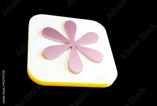 3D 6 pink petaled flower app icon isolated on black background 