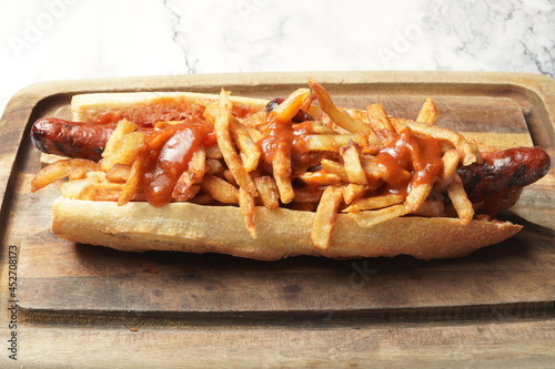 sausage with fries sandwich 