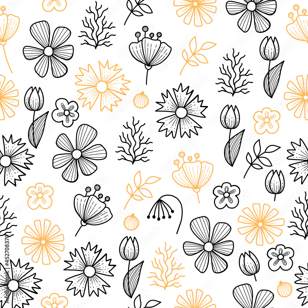 Garden flower, plants ,botanical ,seamless pattern vector design for fashion,fabric,wallpaper and all prints on color background. Cute pattern in small flower. Small colorful flowers.
