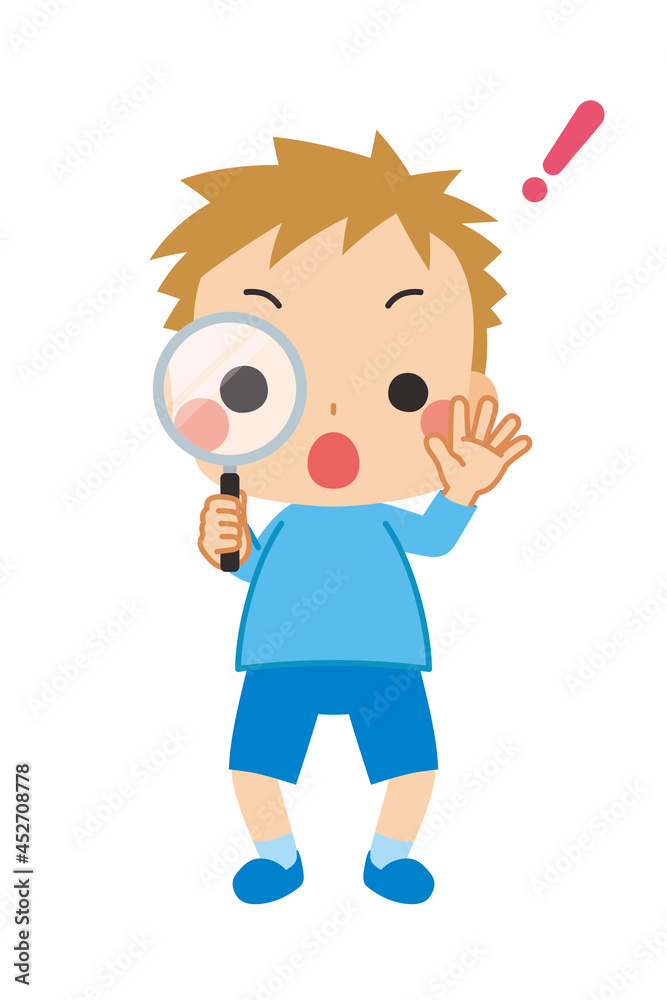 新発見にビックリしている可愛い小さな男の子のイラスト 白背景 クリップアート Stock Vector Adobe Stock