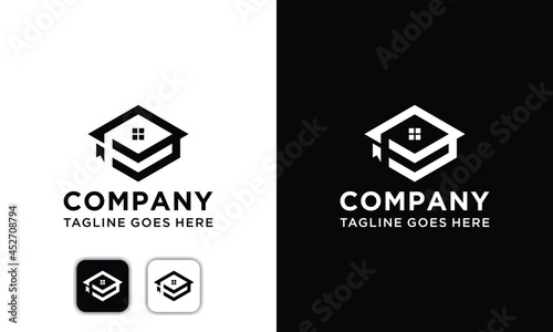 Student housing logo template. Students accommodation vector design. Bachelor cap and house roof logotype