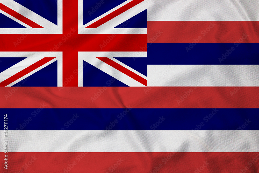 Flag of Hawaii, realistic 3D rendering with fabric texture Flag of Hawaii, realistic 3D rendering with fabric texture